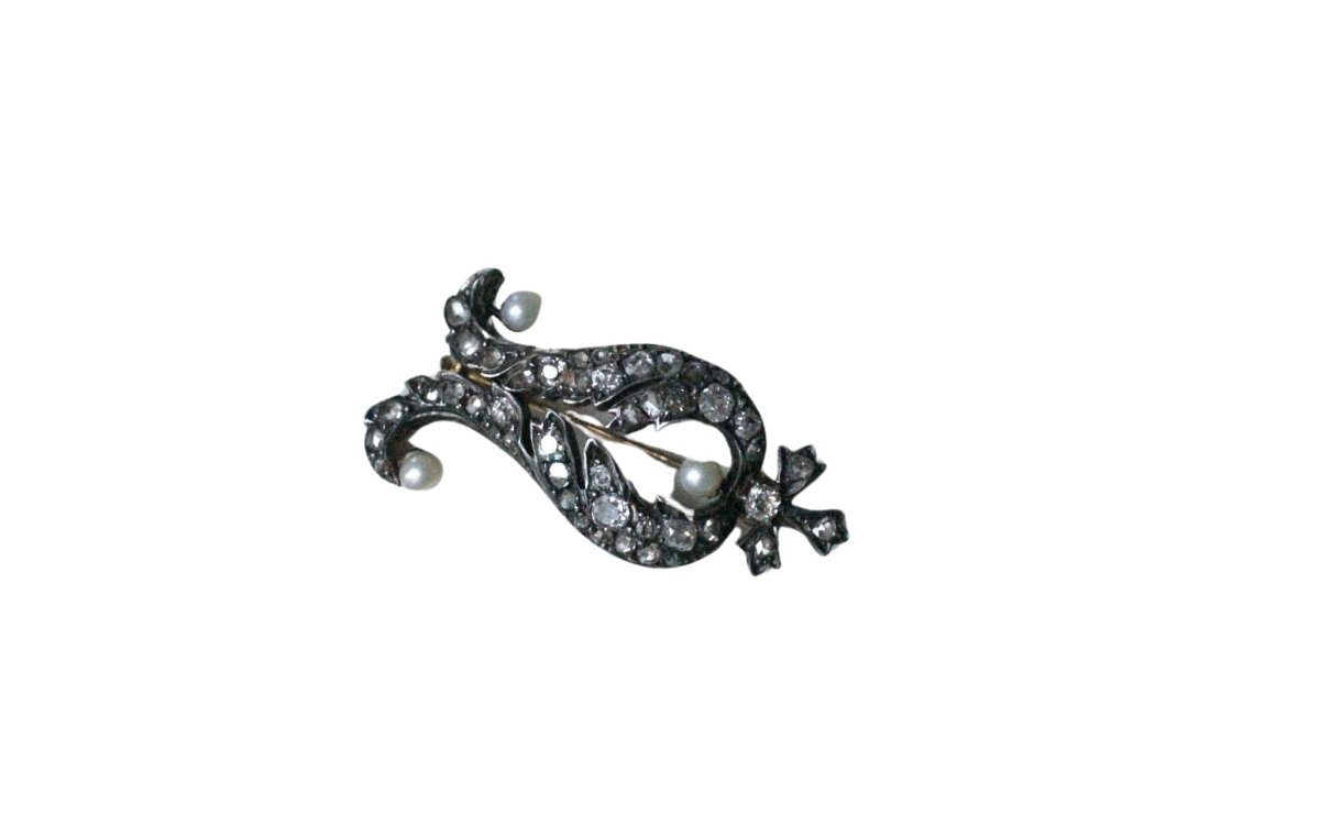 Broche ancienne diamants et perles - Castafiore