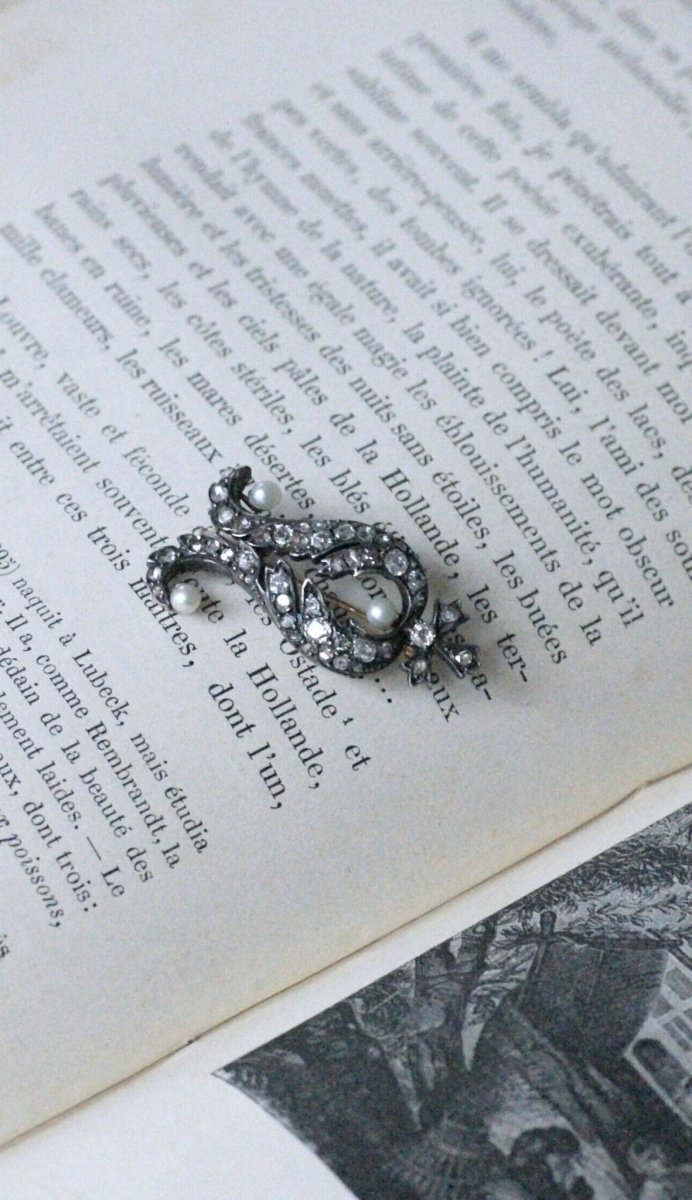 Broche ancienne diamants et perles - Castafiore