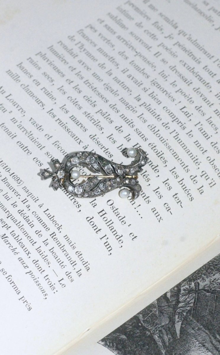 Broche ancienne diamants et perles - Castafiore