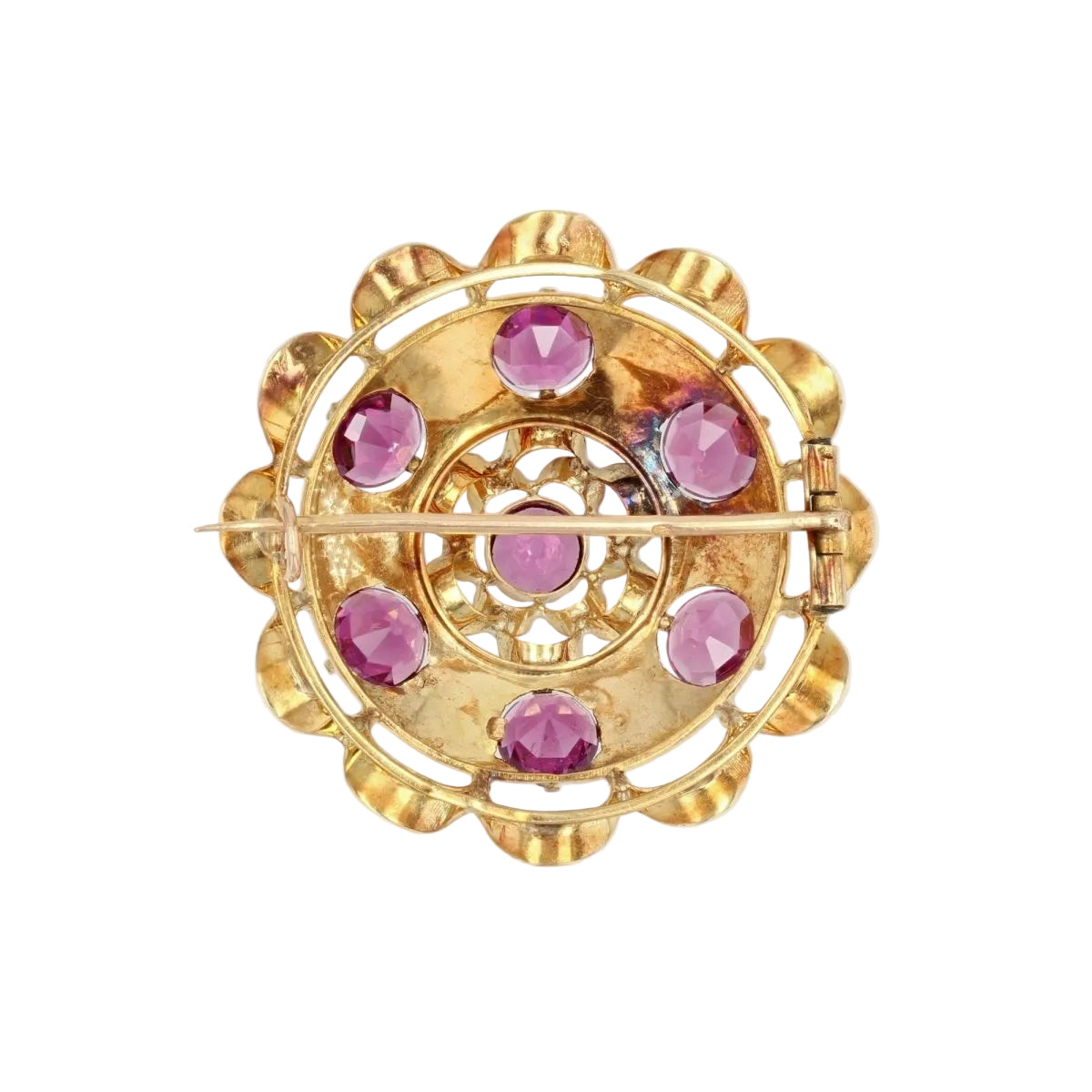 Broche ANCIENNE Dôme en or jaune et grenats - Castafiore