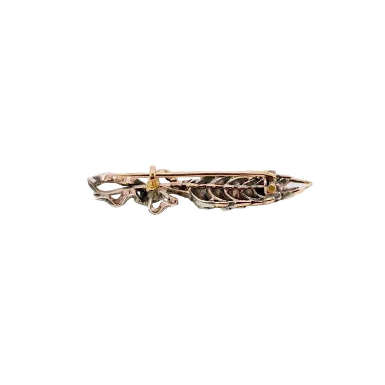 Broche ancienne épi de blé en or, argent et perles fines - Castafiore