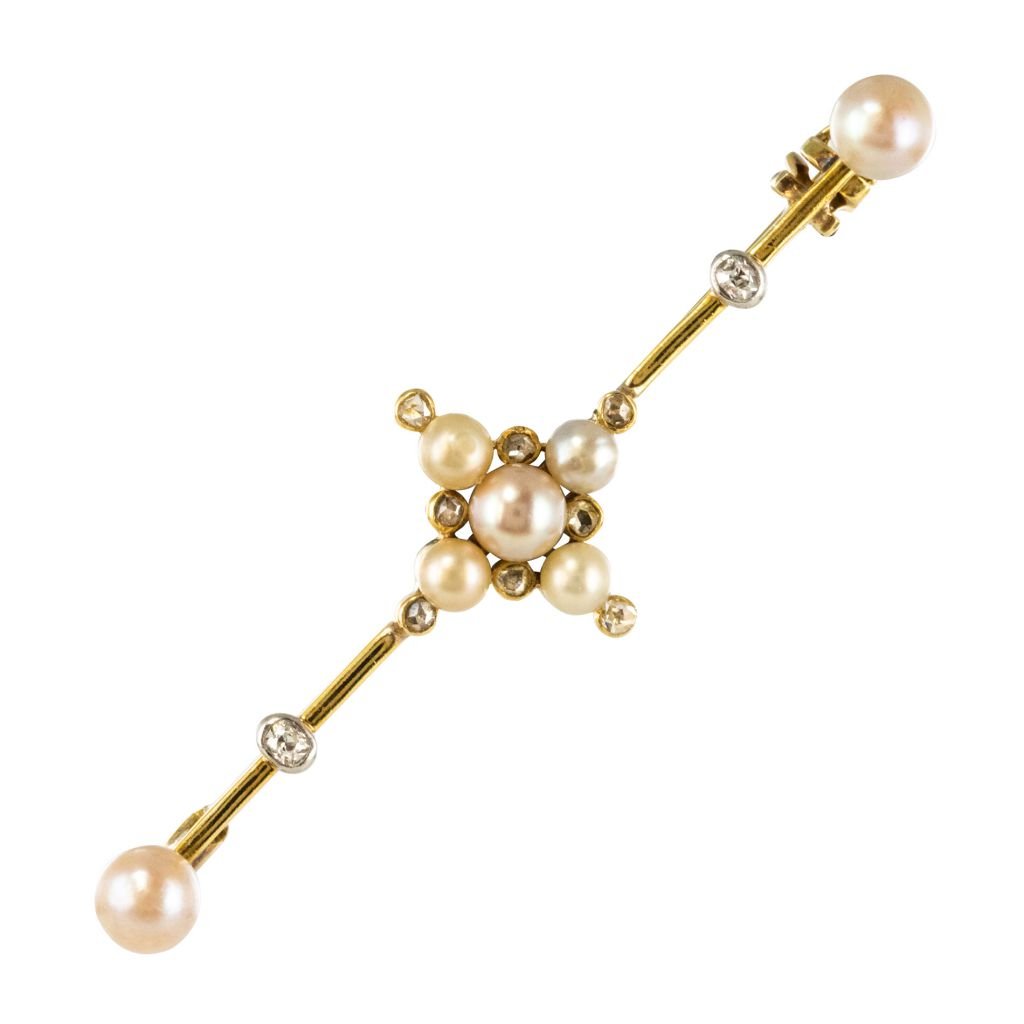 Broche ANCIENNE Épingle en or jaune perles fines - Castafiore
