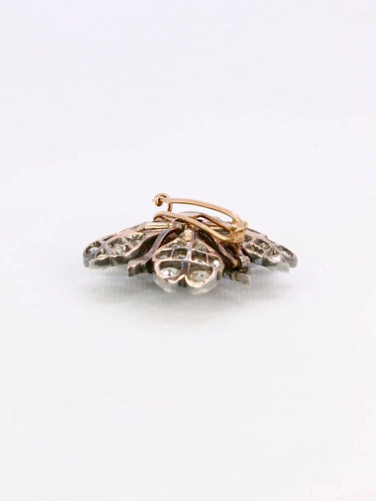 Broche ancienne fleur or argent diamants taille ancienne - Castafiore