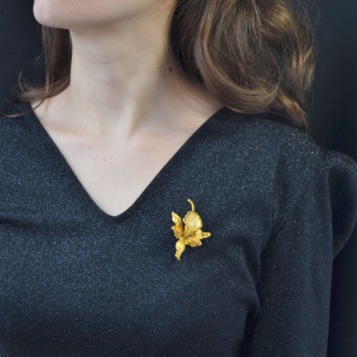 Broche ANCIENNE Lys en or jaune et perle - Castafiore