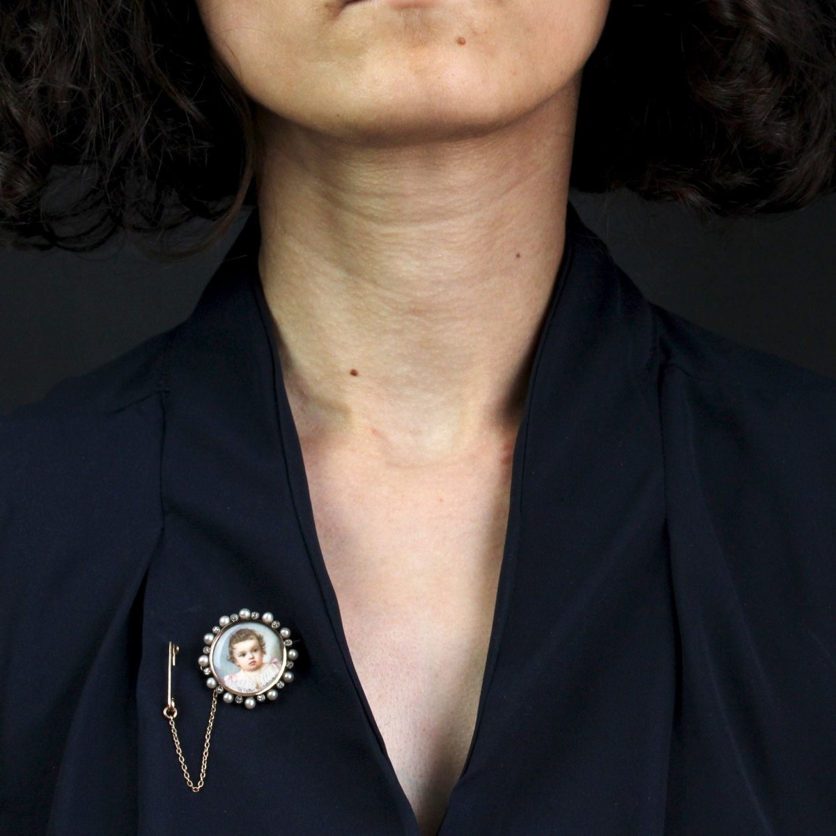 Broche ANCIENNE Miniature en argent et or rose - Castafiore