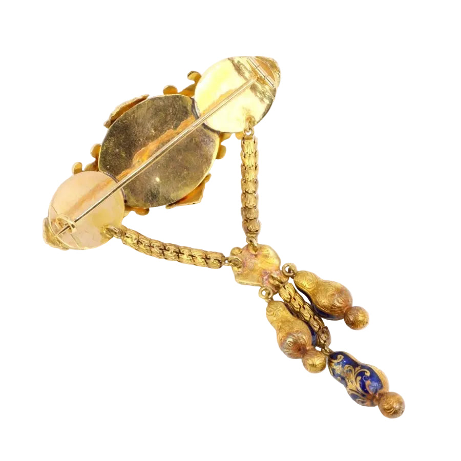 Broche ancienne Napoléon III or perles émail bleu - Castafiore