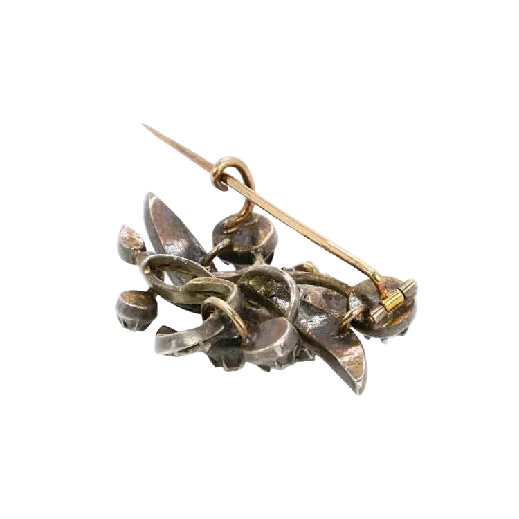 Broche Ancienne Or Argent Diamants Taillés en Rose - Castafiore