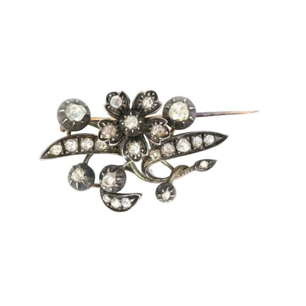 Broche Ancienne Or 18K Et Argent 1800ème Avec Diamants - Bijou Vintage Occasion