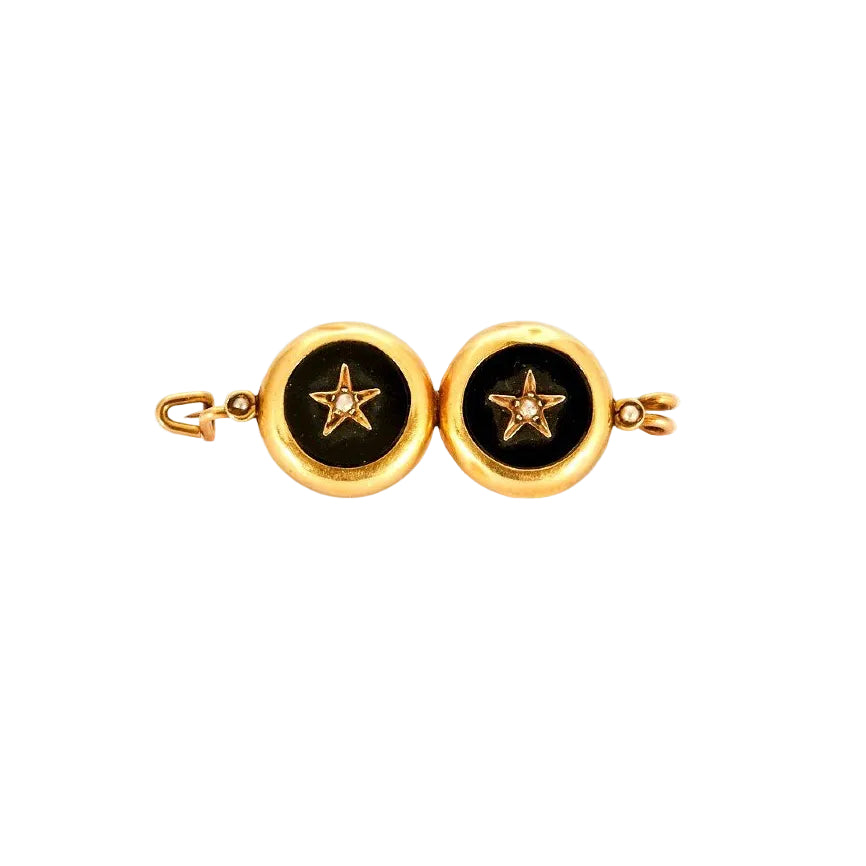 Broche Ancienne Or Onyx Perles - Castafiore