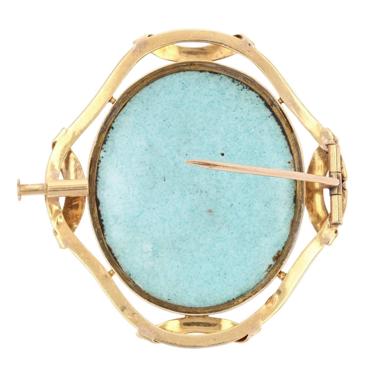 Broche ANCIENNE Ovale en or jaune et émail - Castafiore