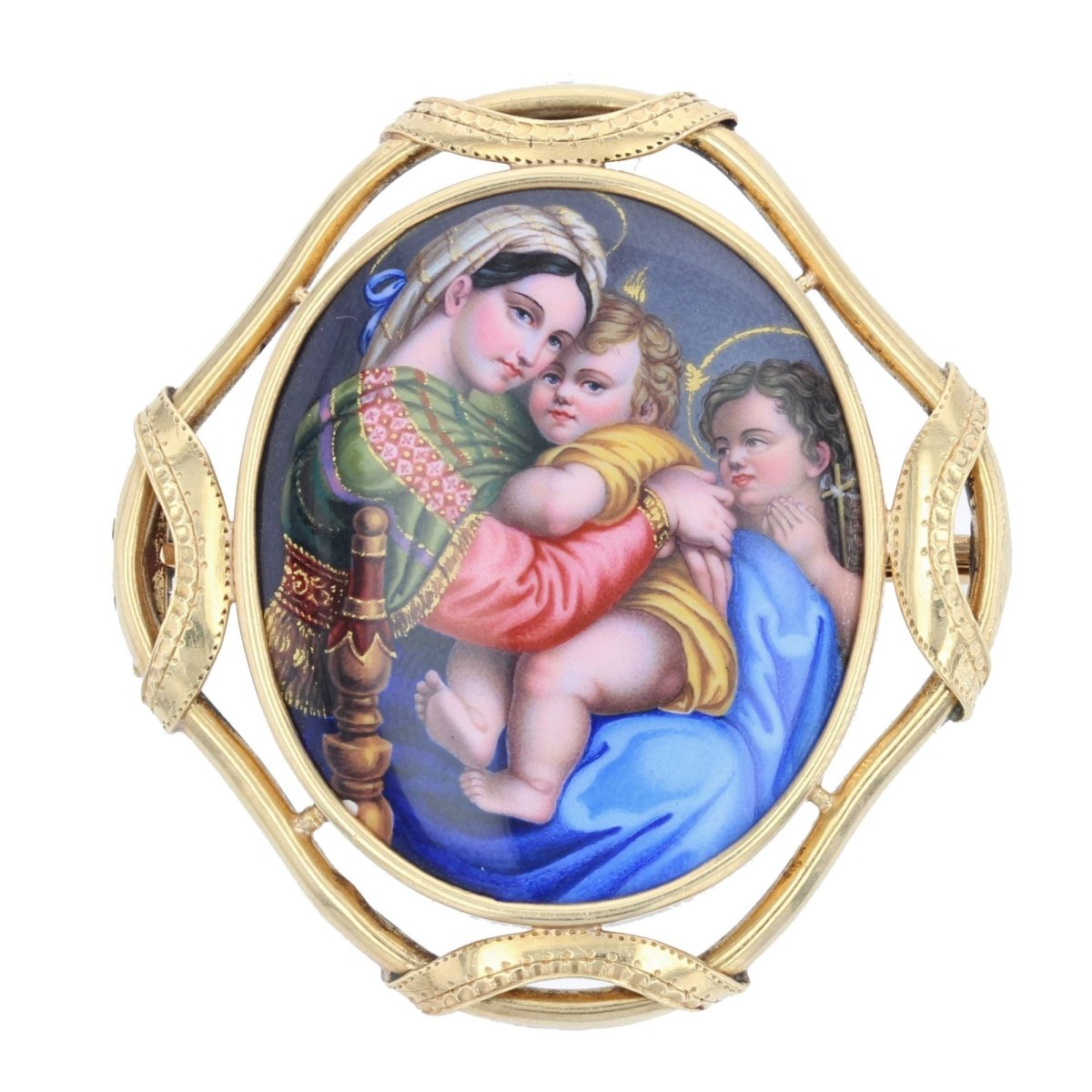 Broche ANCIENNE Ovale en or jaune et émail - Castafiore