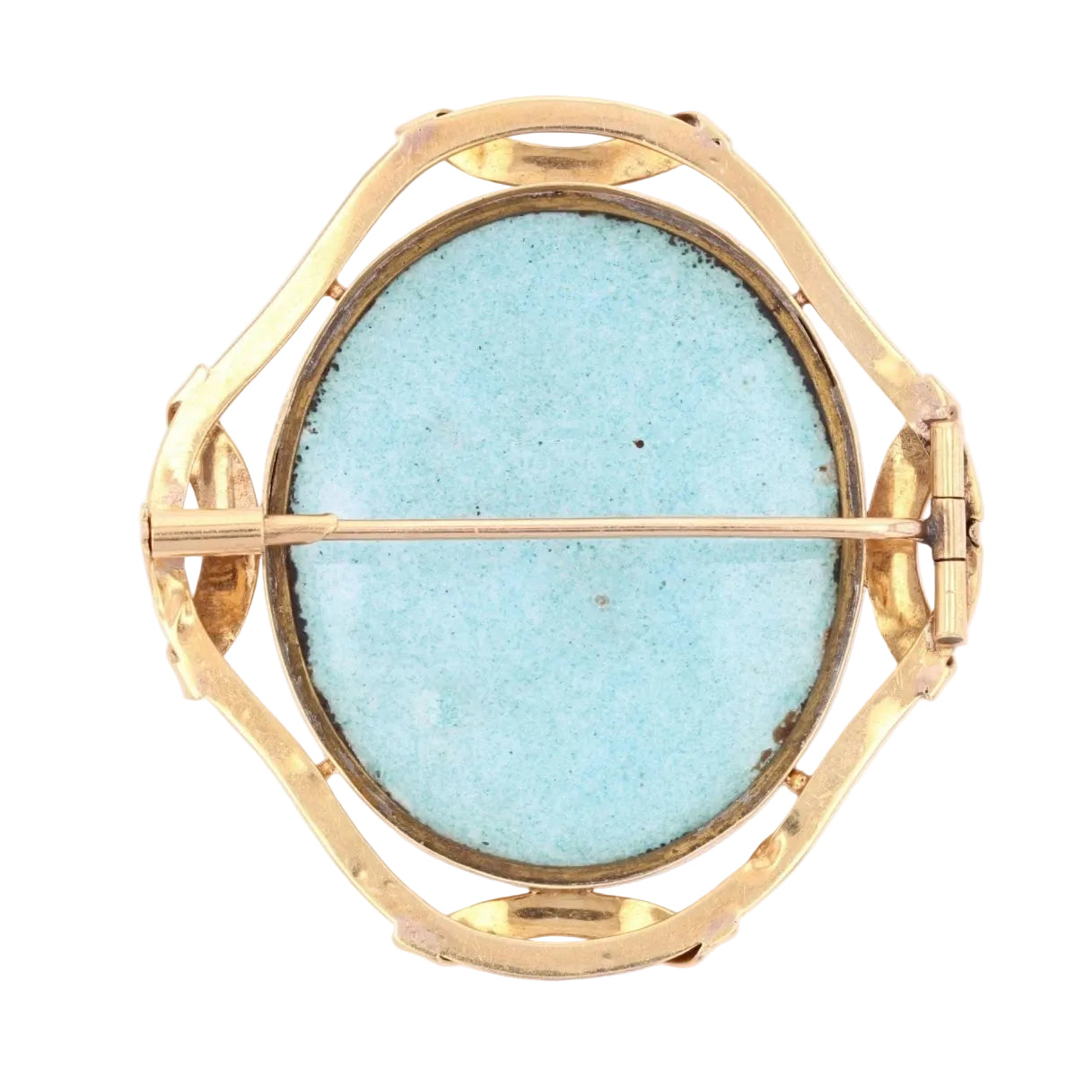 Broche ANCIENNE Ovale en or jaune et émail - Castafiore