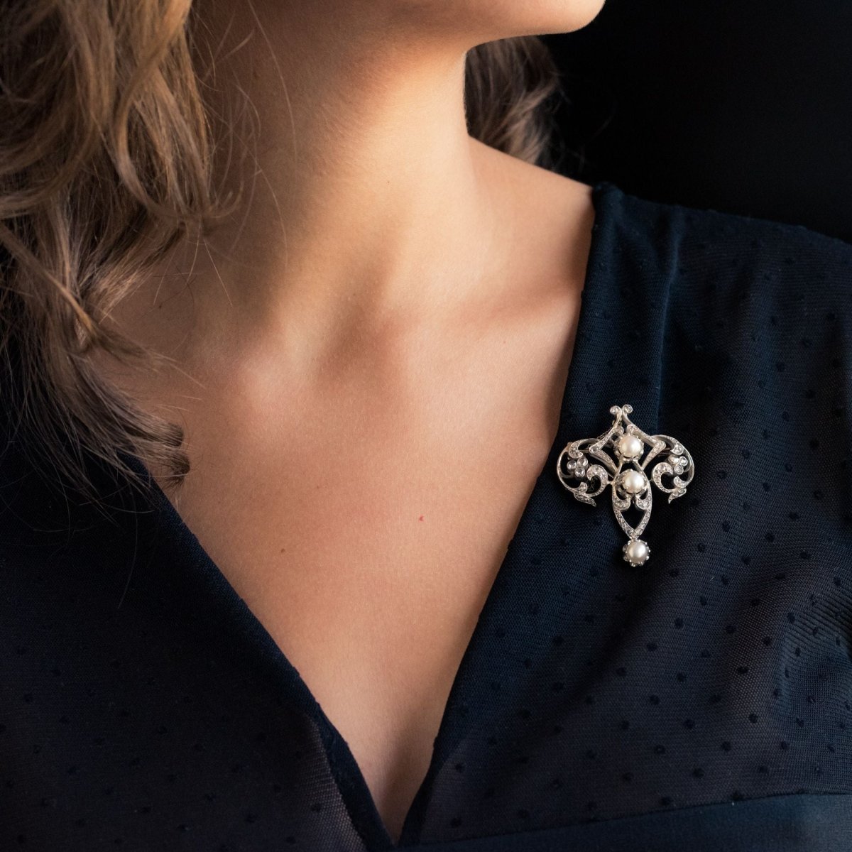 Broche ancienne Perles et Diamants - Castafiore