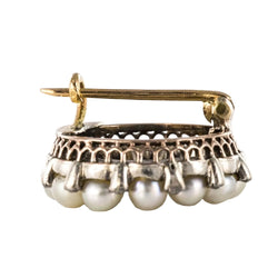 Broche ANCIENNE Ronde en or jaune et argent perles fines et diamants - Castafiore