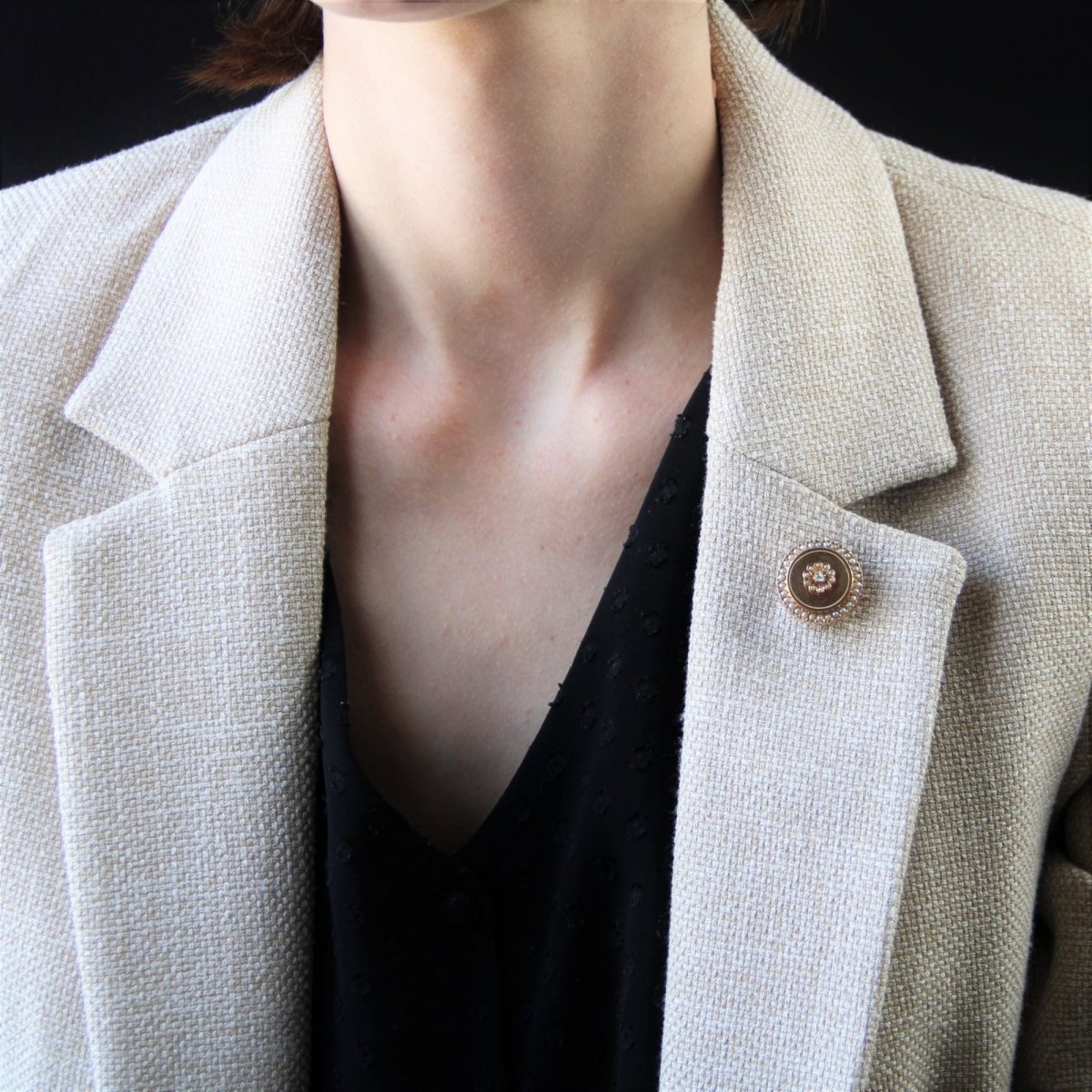 Broche ANCIENNE Ronde en or rose perles fines et diamant - Castafiore