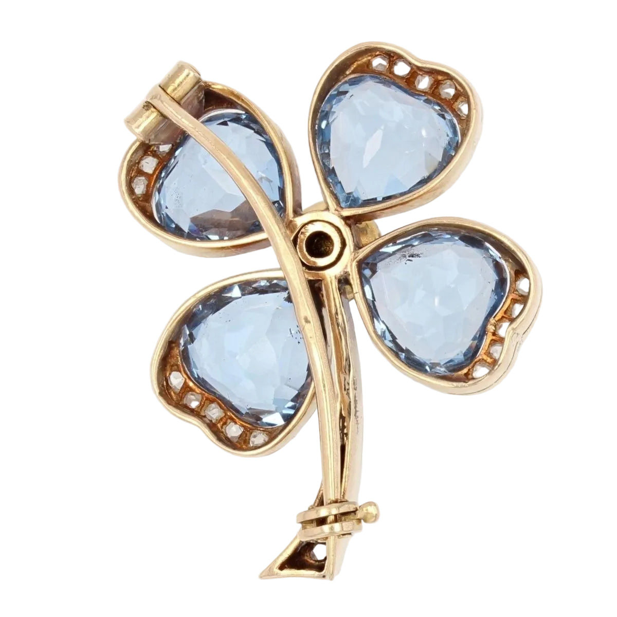 Broche ancienne trèfle spinelles et diamants - Castafiore