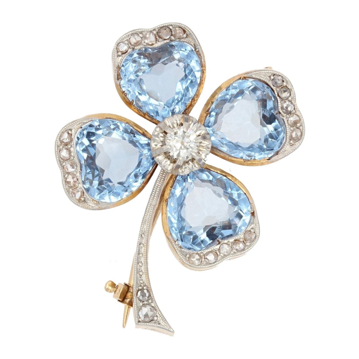 Broche ancienne trèfle spinelles et diamants - Castafiore