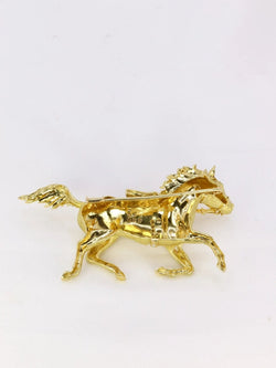 Broche animalière cheval en or jaune et diamants - Castafiore