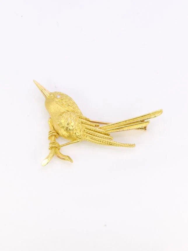 Broche animalière Oiseau or jaune diamant - Castafiore
