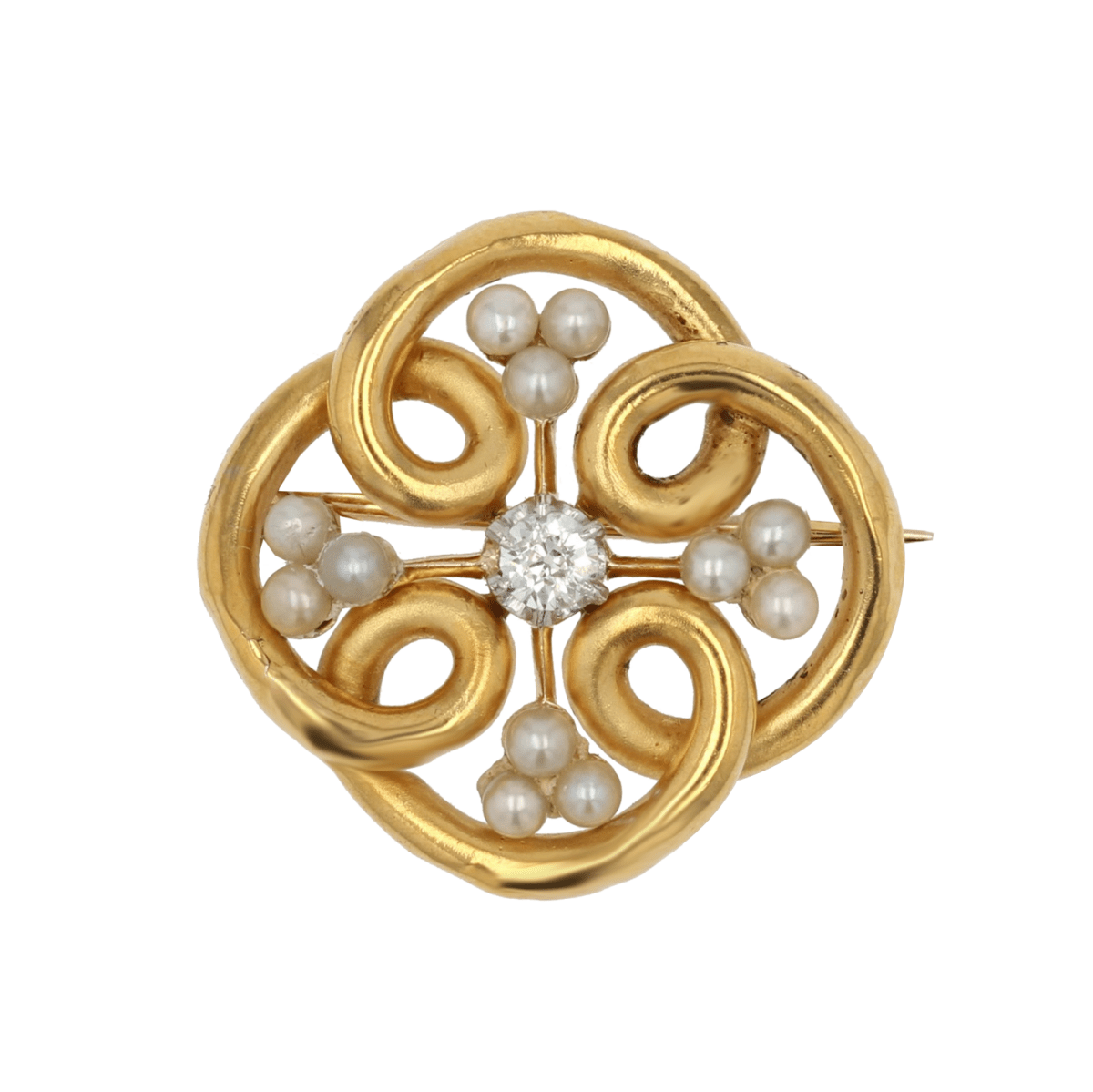 Broche ANONYME Ancienne en or jaune perles fines et diamants - Castafiore