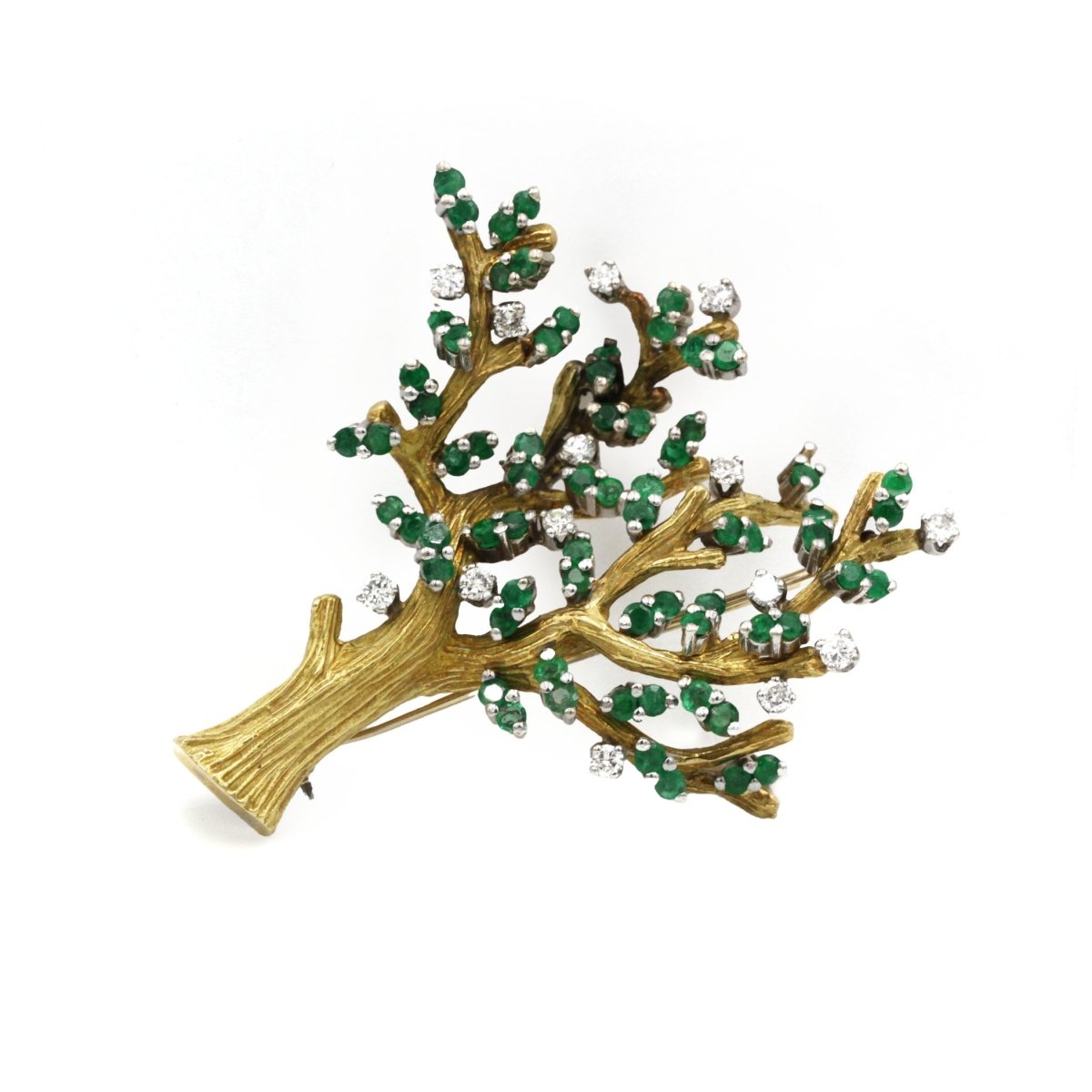 Broche Arbre - Or jaune, Diamants & Emeraudes - Castafiore