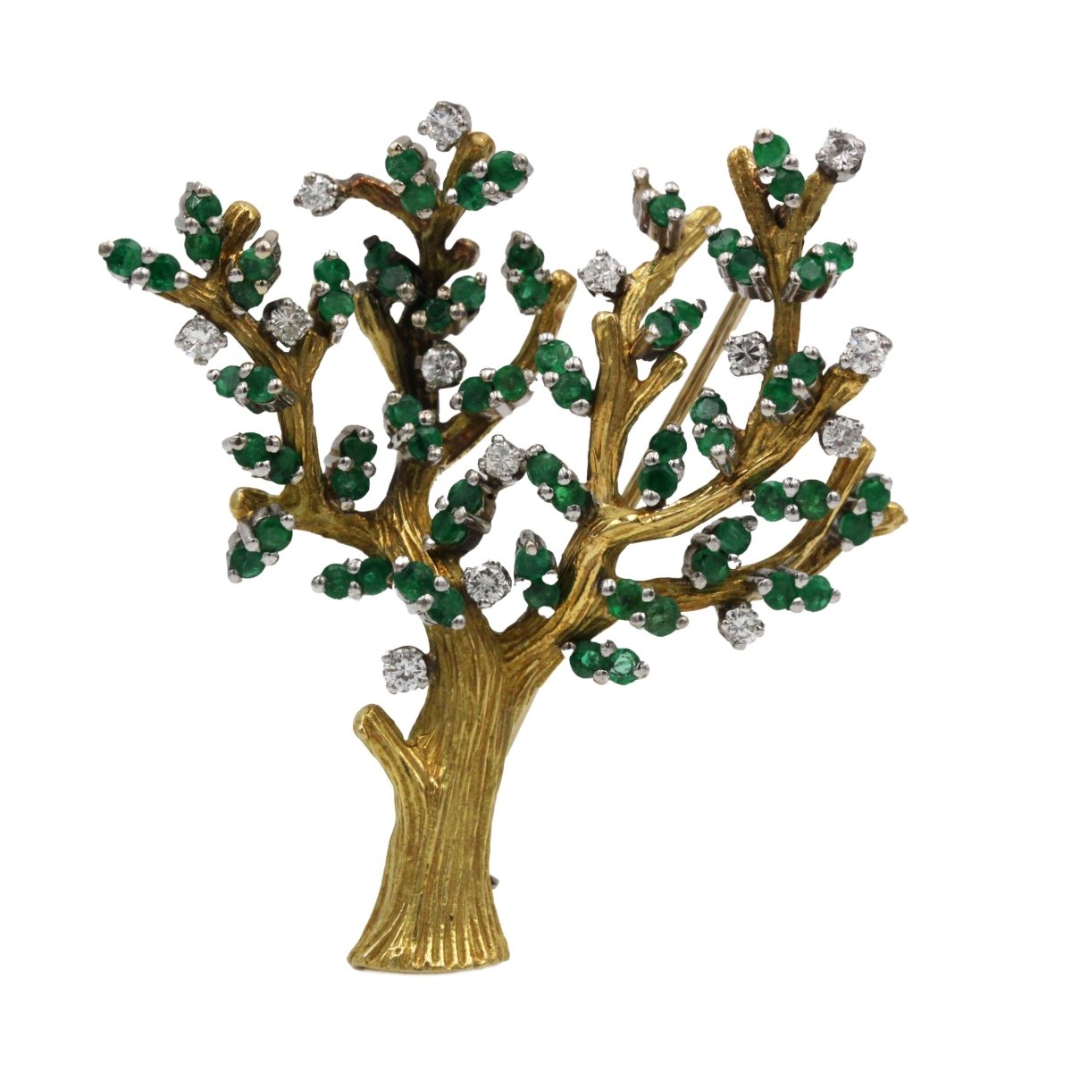 Broche Arbre - Or jaune, Diamants & Emeraudes - Castafiore