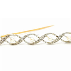 Broche Art déco en 2 ors serti diamants et perles