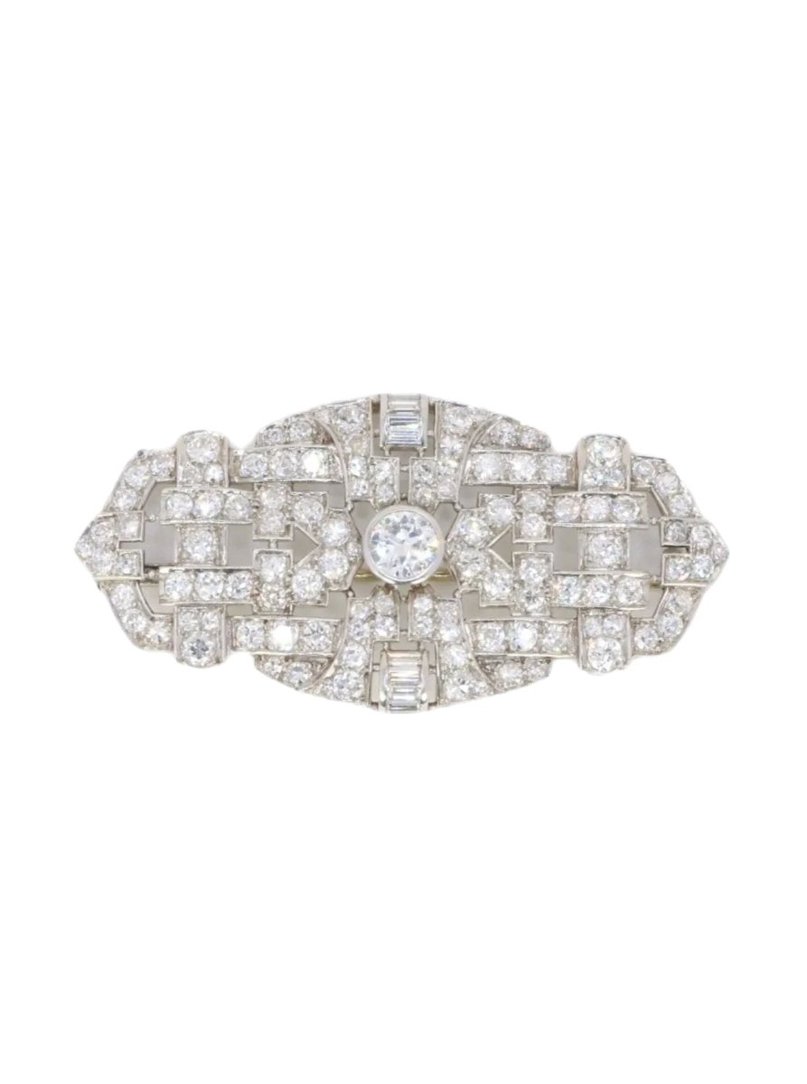 Broche Art Deco en Or blanc et diamants - Castafiore