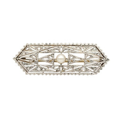 Broche Art Déco en or blanc, perle et diamants - Castafiore