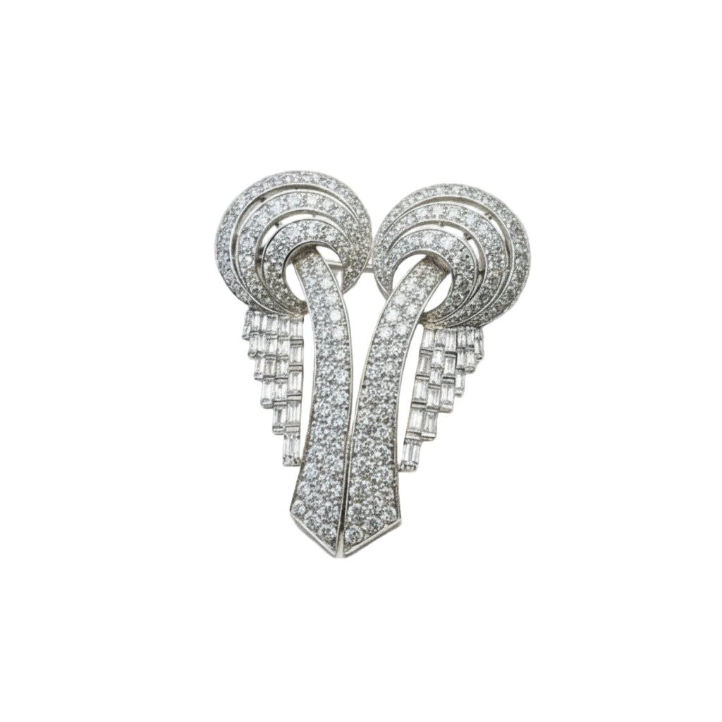 Broche Art Déco en platine et diamants – Pièce transformable - Castafiore