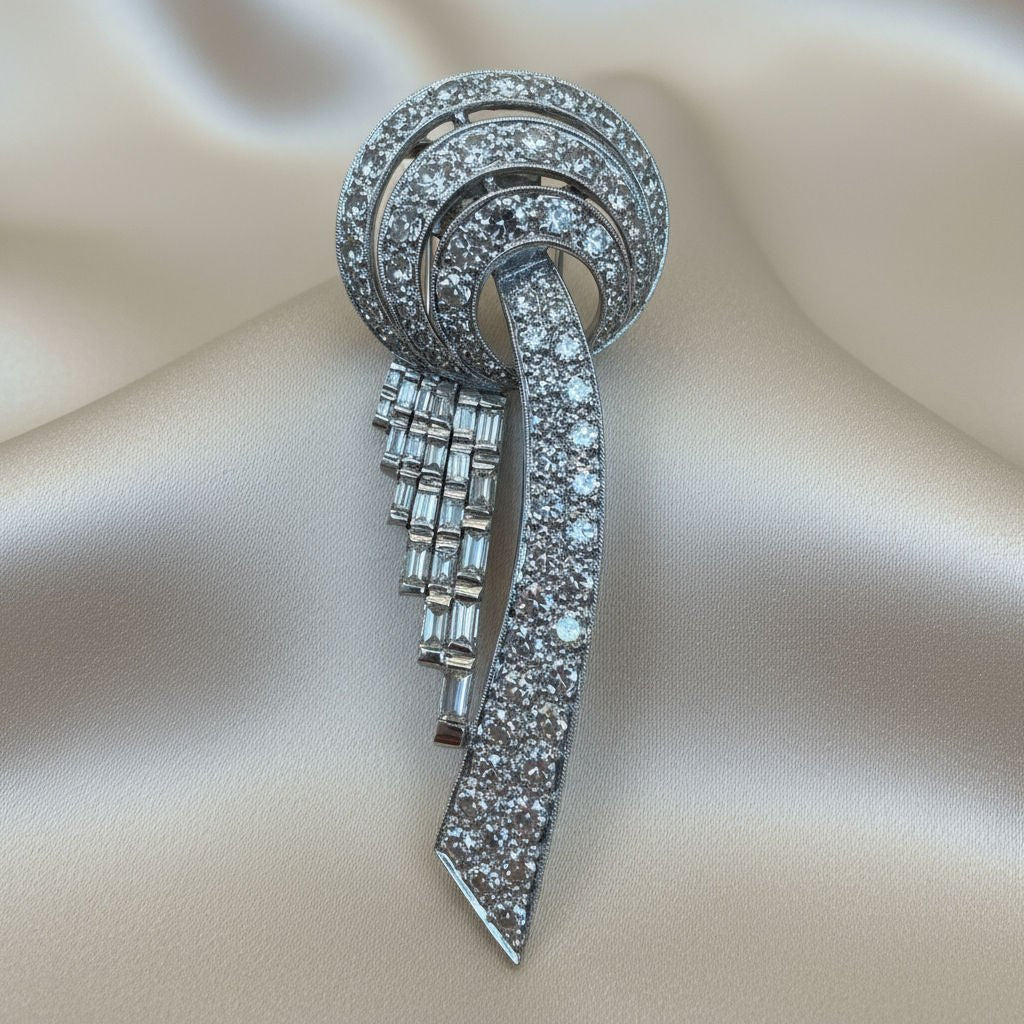 Broche Art Déco en platine et diamants – Pièce transformable - Castafiore