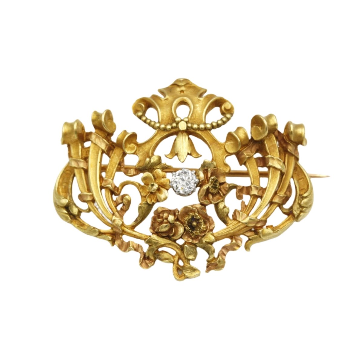 Broche Art Nouveau en or jaune et diamant - Castafiore