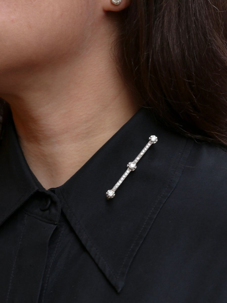 Broche barette Art - Déco diamants taille ancienne - Castafiore