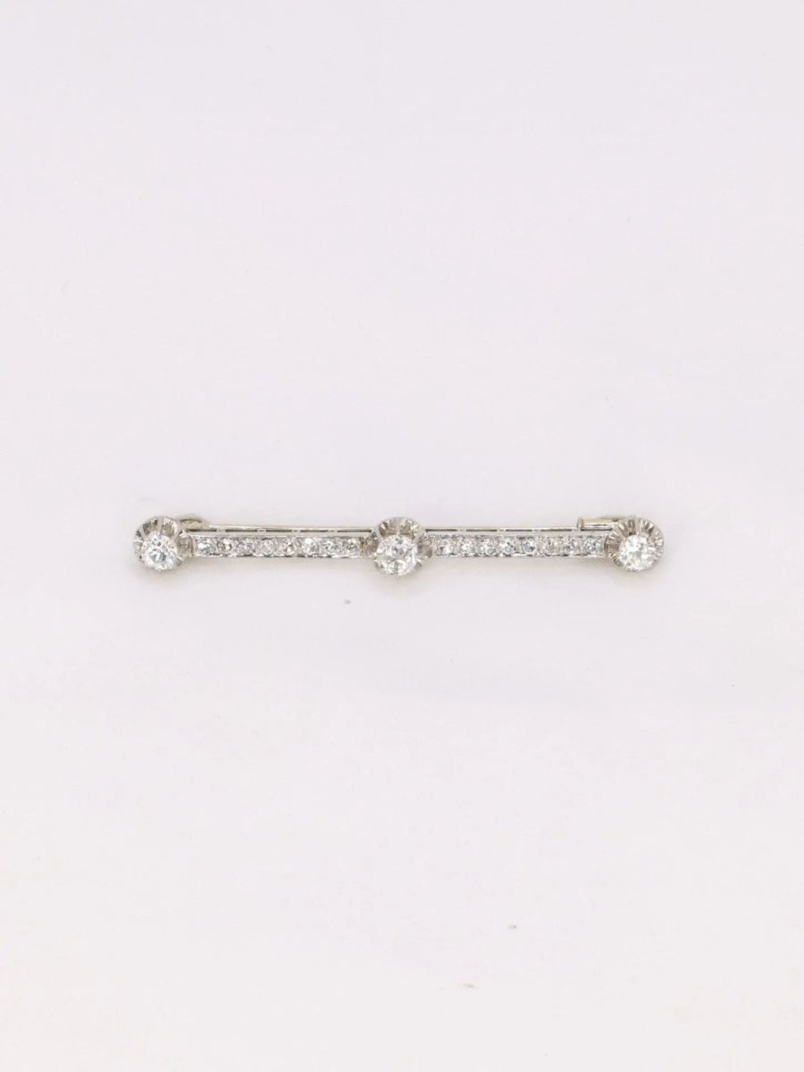Broche barette Art - Déco diamants taille ancienne - Castafiore