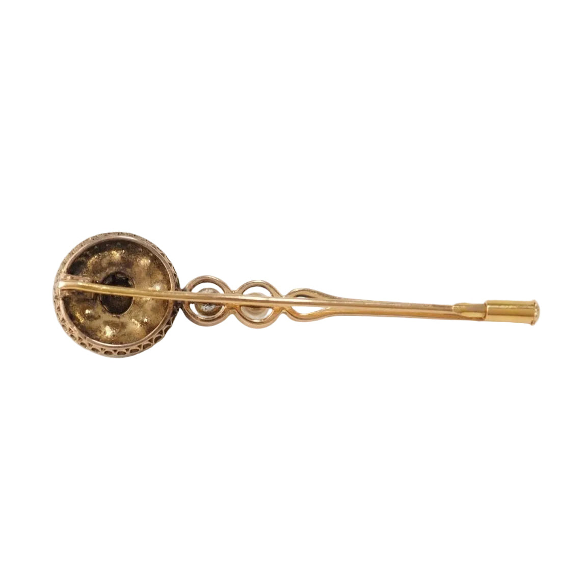 Broche barrette ancienne en or jaune, diamants et perle de culture - Castafiore