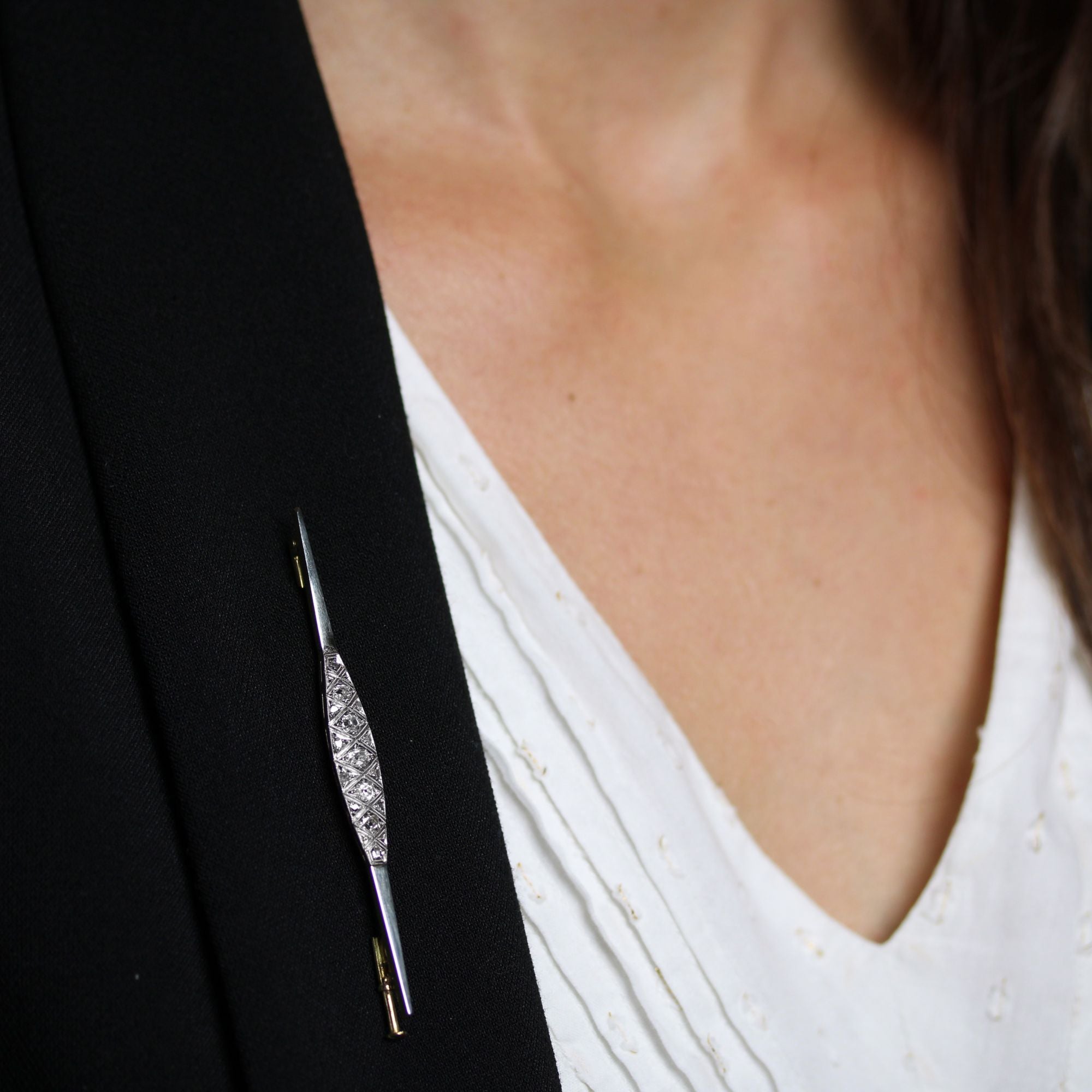 Broche barrette Art Déco diamants