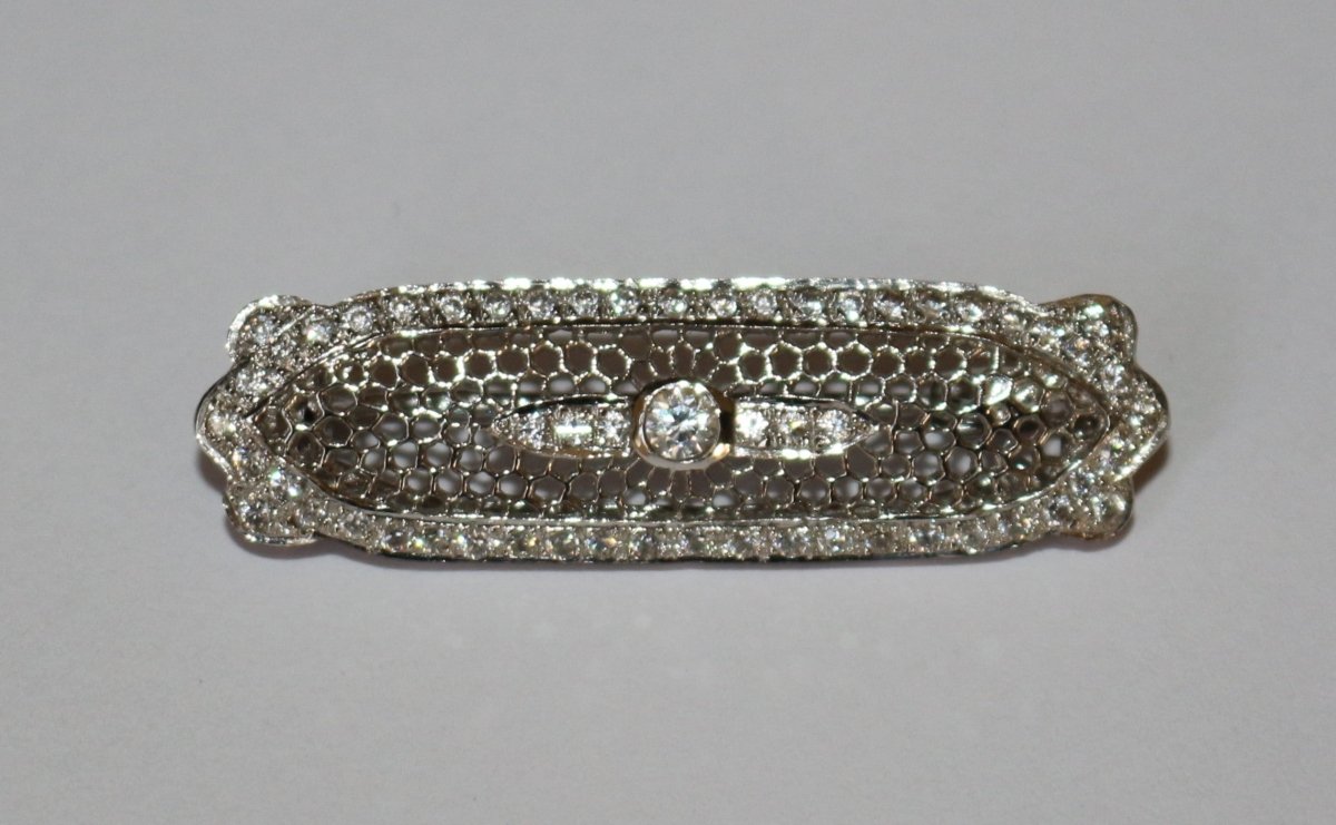 Broche Barrette Art Déco en or blanc et diamant - Castafiore