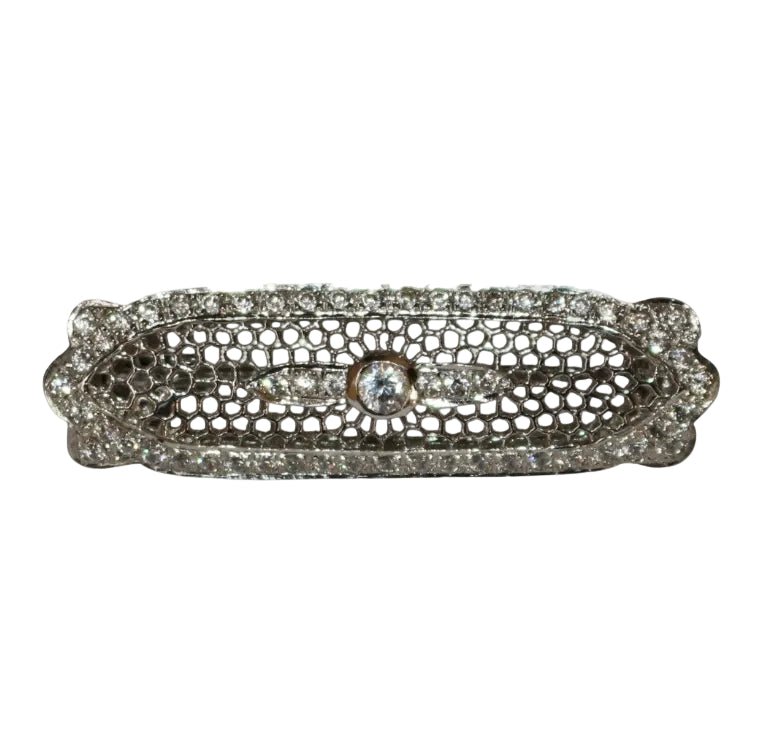 Broche Barrette Art Déco en or blanc et diamant - Castafiore