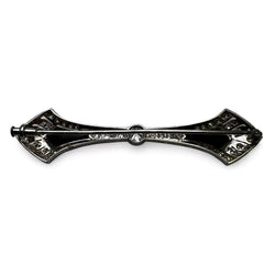 Broche barrette Art - Déco en platine, diamants et onyx. - Castafiore