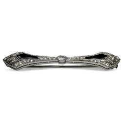 Broche barrette Art - Déco en platine, diamants et onyx. - Castafiore