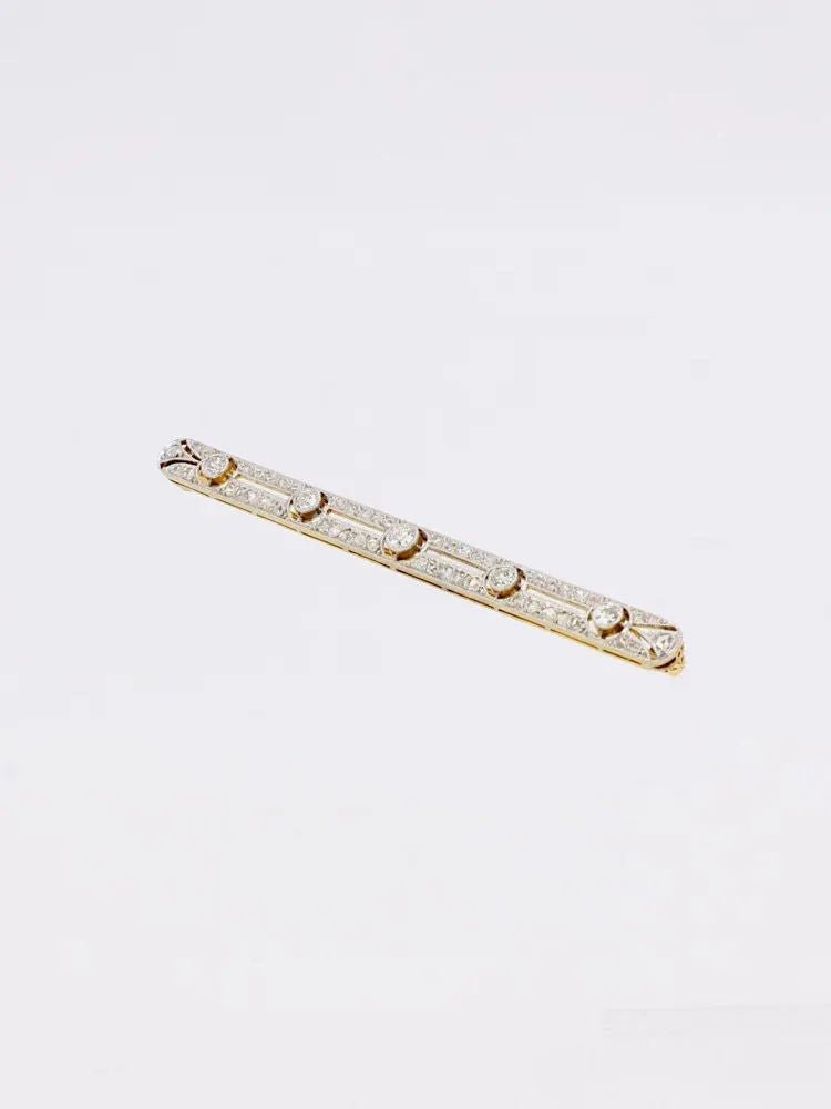 Broche barrette Belle Epoque en or et diamants Old European Cut - Castafiore