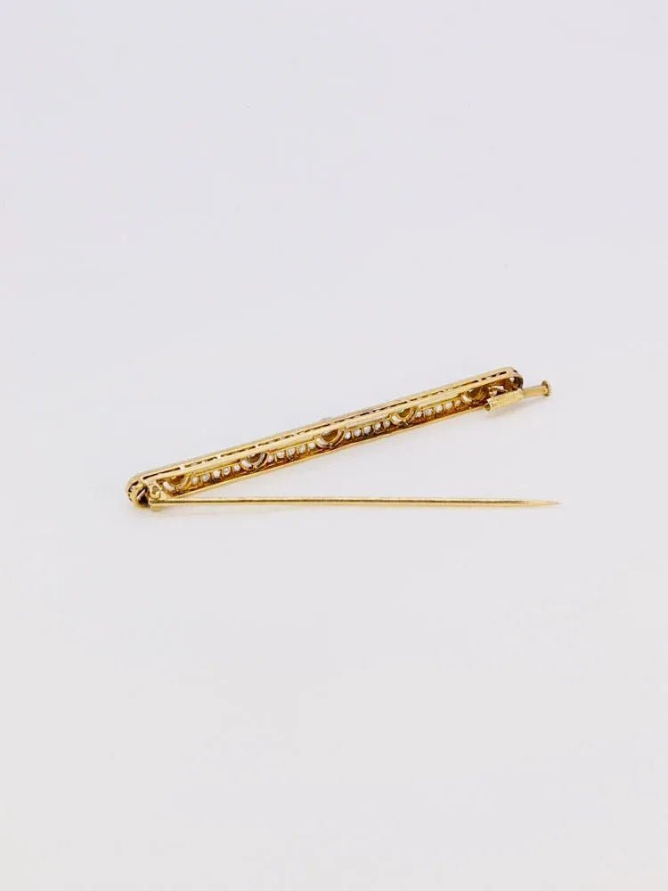 Broche barrette Belle Epoque en or et diamants Old European Cut - Castafiore