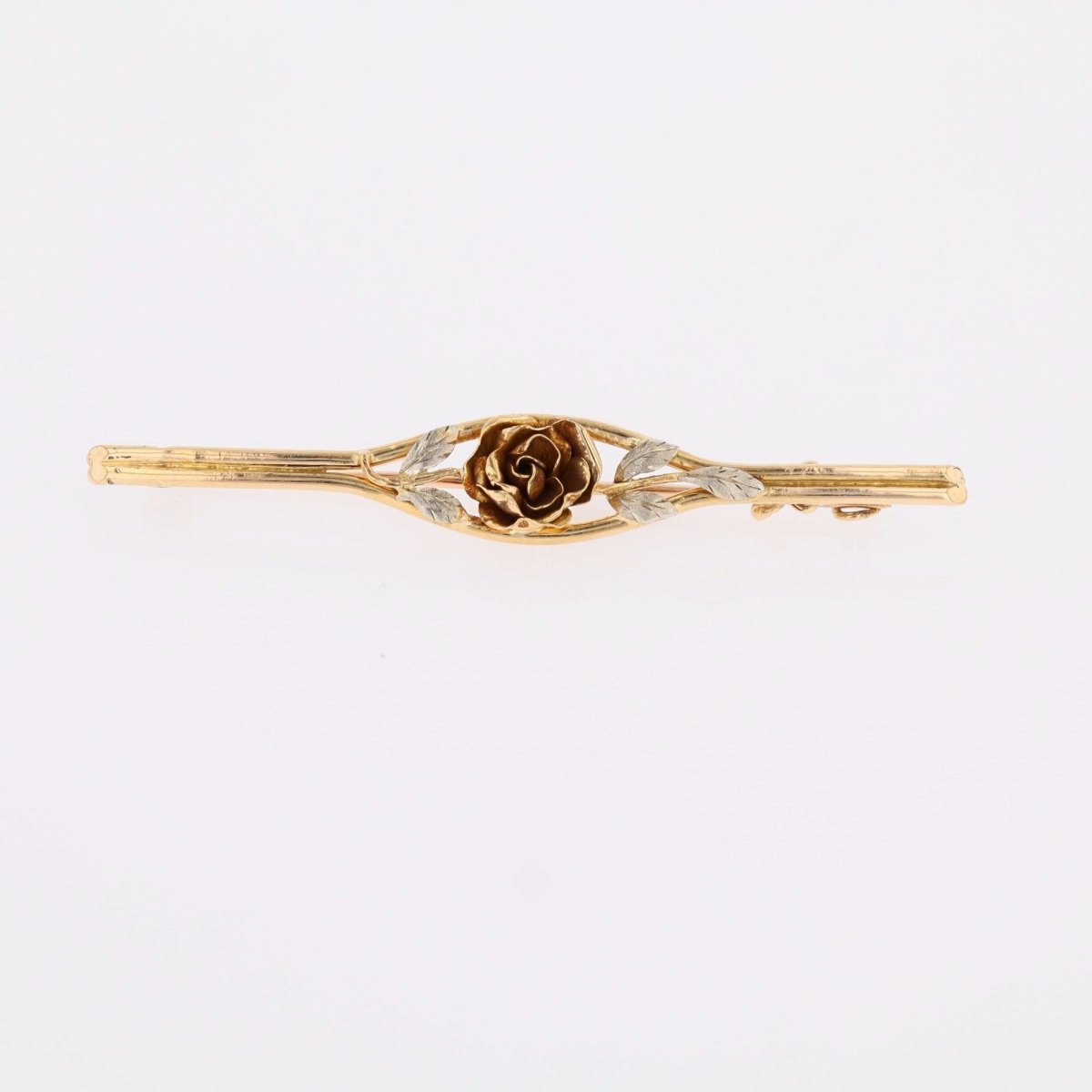 Broche barrette bouton de rose en or jaune et or blanc - Castafiore