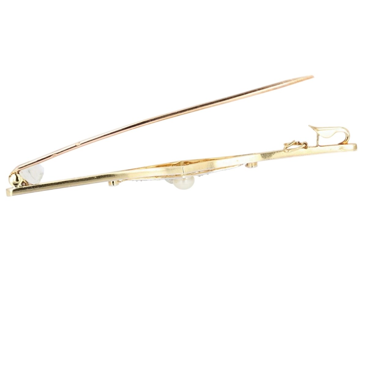 Broche Barrette en or blanc, or jaune, perle et diamants - Castafiore