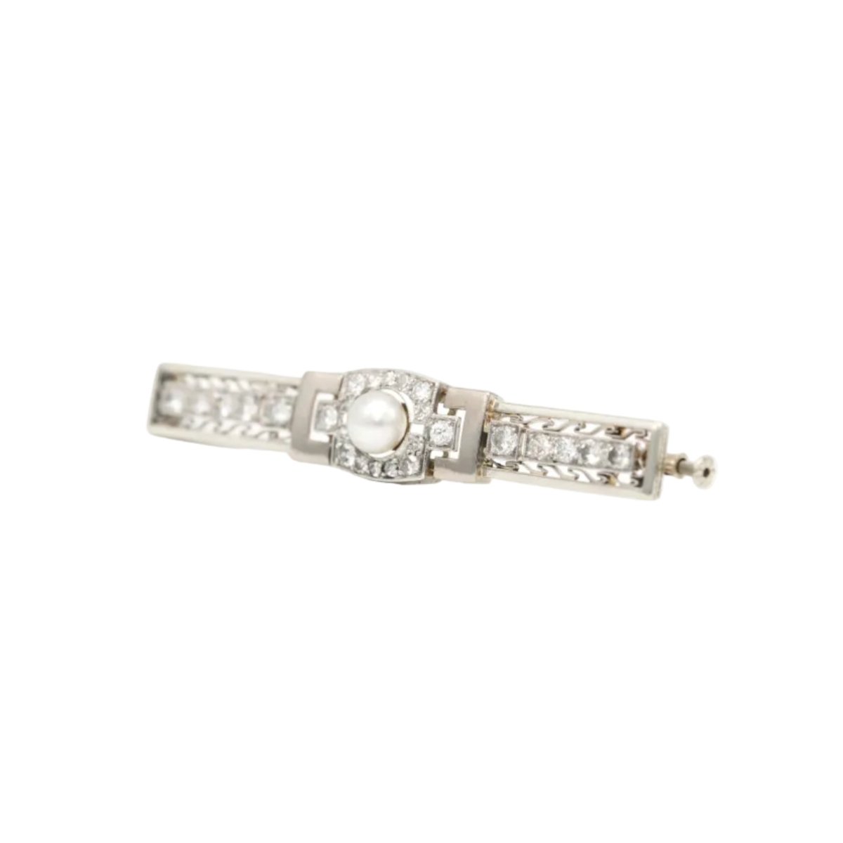 Broche Barrette en or blanc, perle et diamants - Castafiore