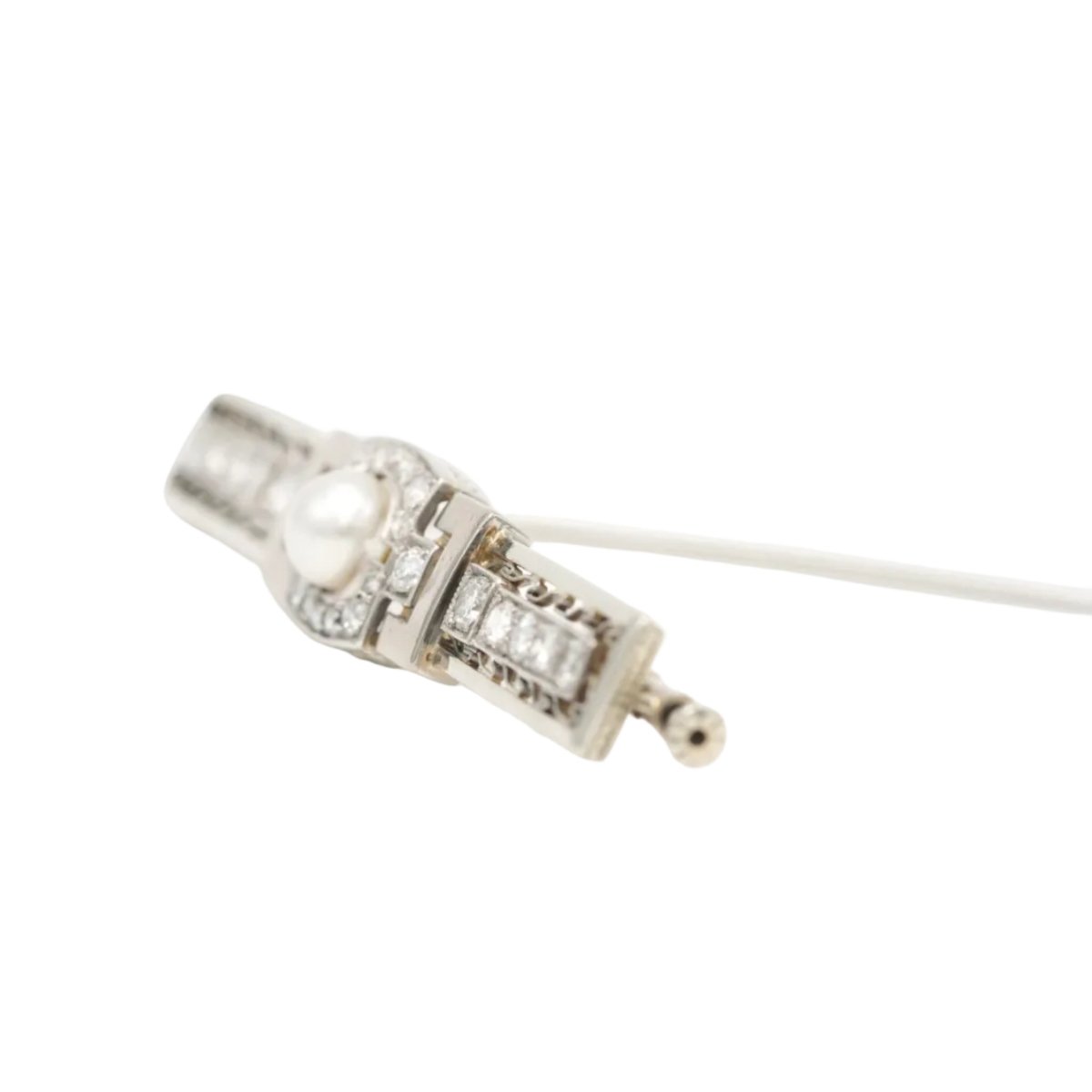 Broche Barrette en or blanc, perle et diamants - Castafiore