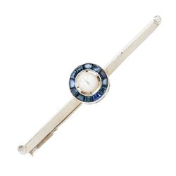 Broche barrette en or blanc perle et saphirs - Castafiore