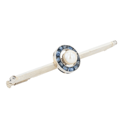 Broche Barrette en or blanc, perle, saphirs et diamant - Castafiore