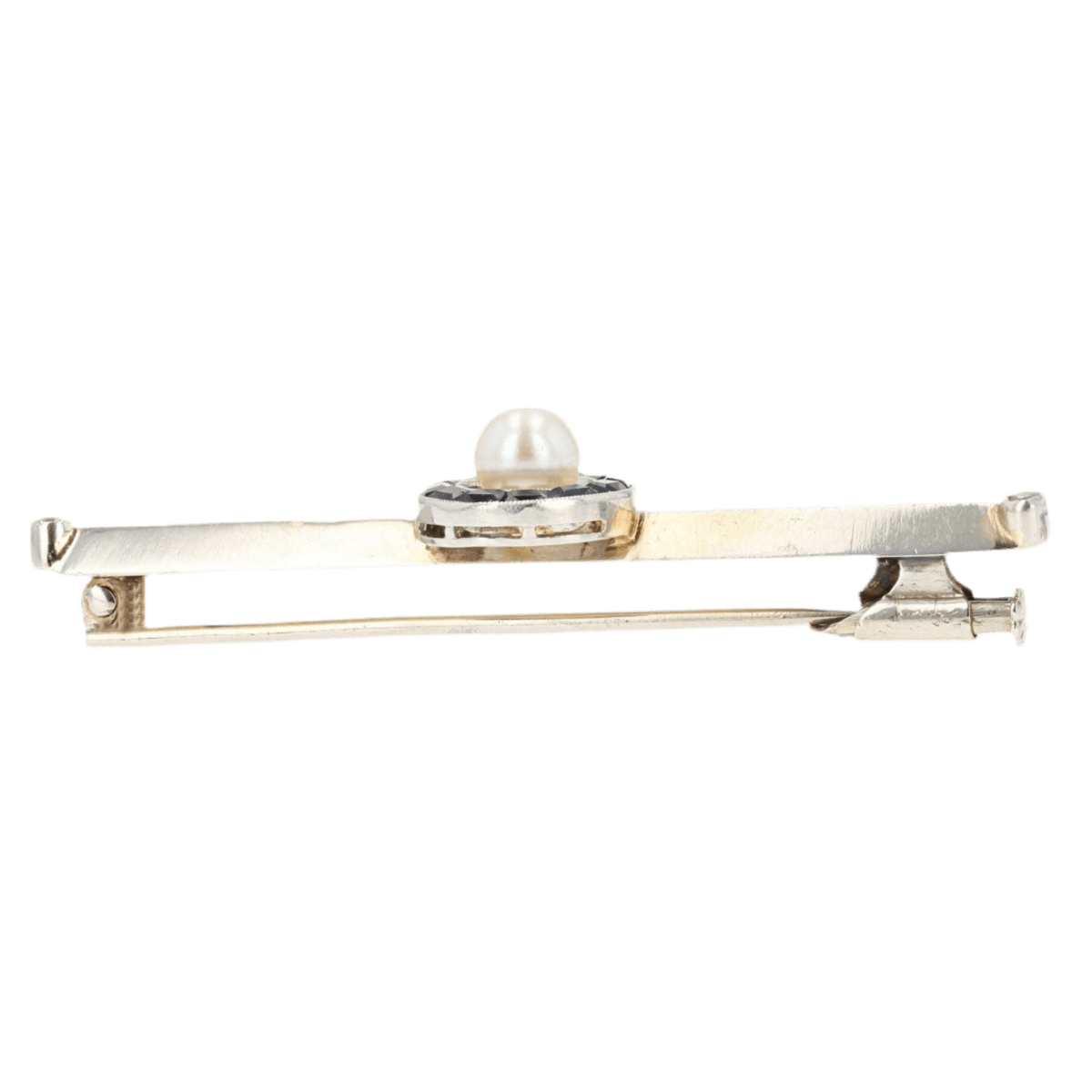 Broche Barrette en or blanc, perle, saphirs et diamant - Castafiore