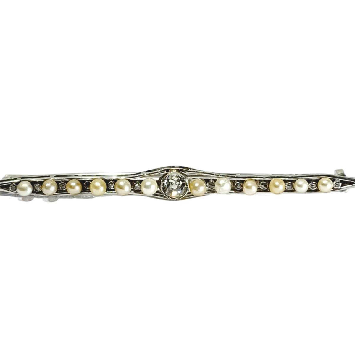 Broche Barrette en or blanc, perles et diamants - Castafiore